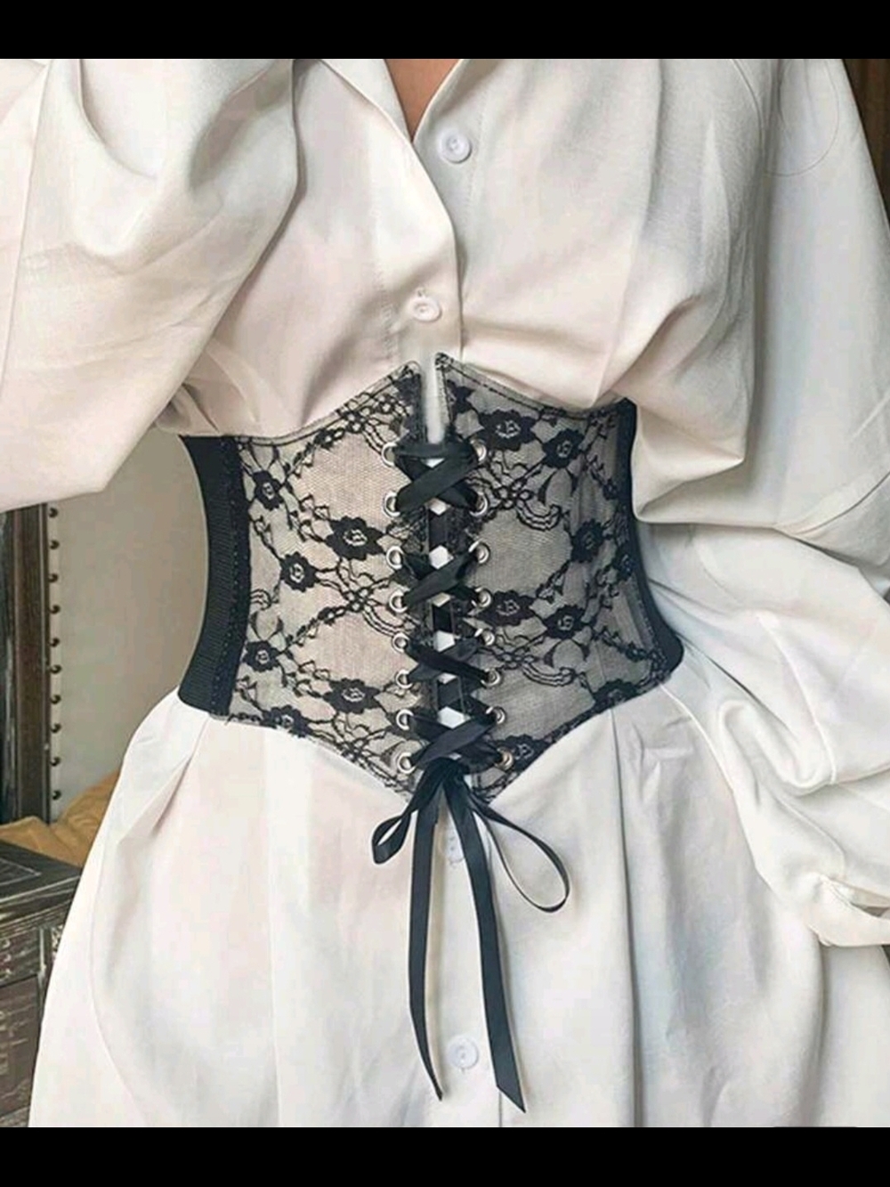 Black Lace Waist Cincher Corset Belt - Feminine Shaping Accent